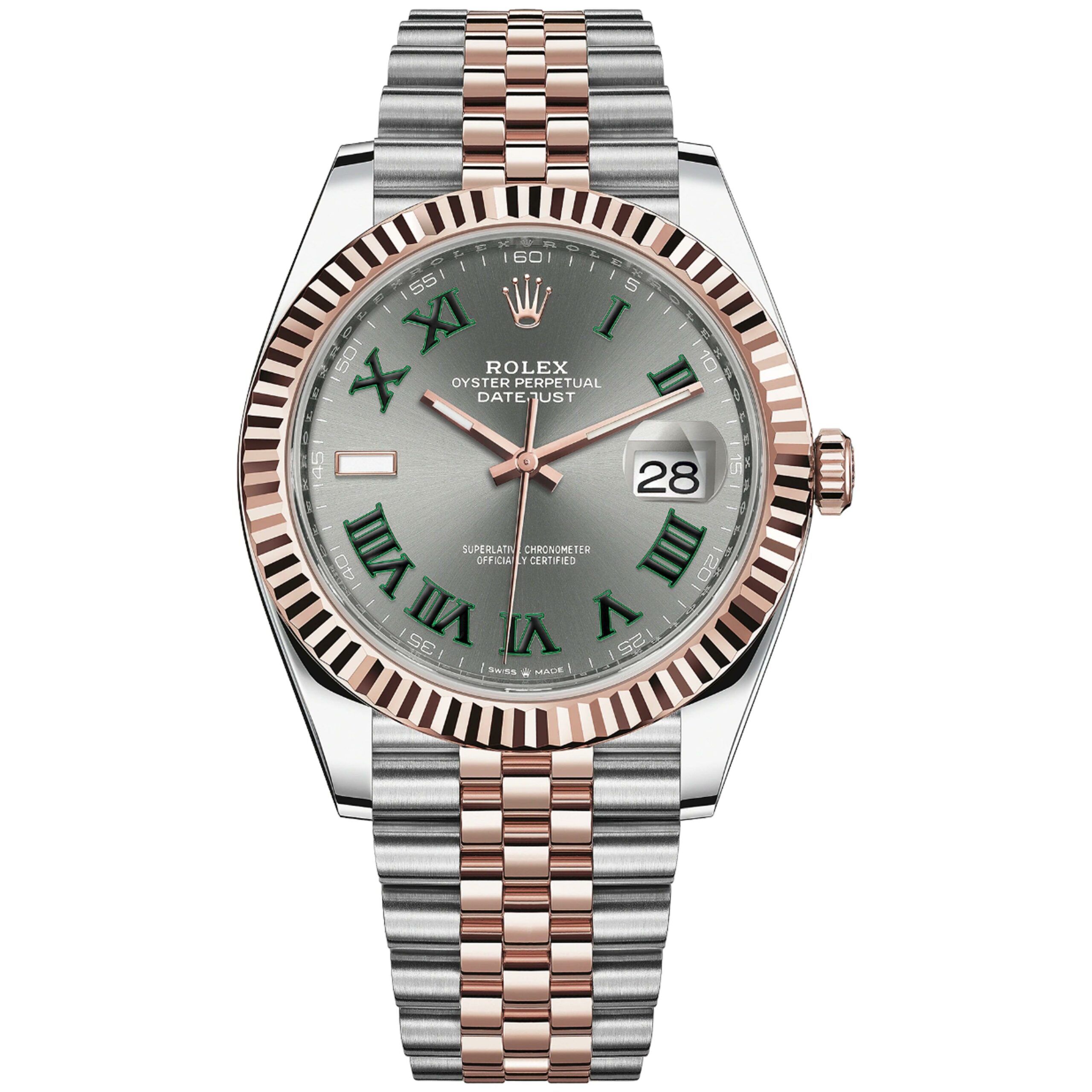 Rolex Datejust Wimbledon 41mm 126331 Rose Gold, Gray Dial and Green Roman Dial, Worn 2024 3