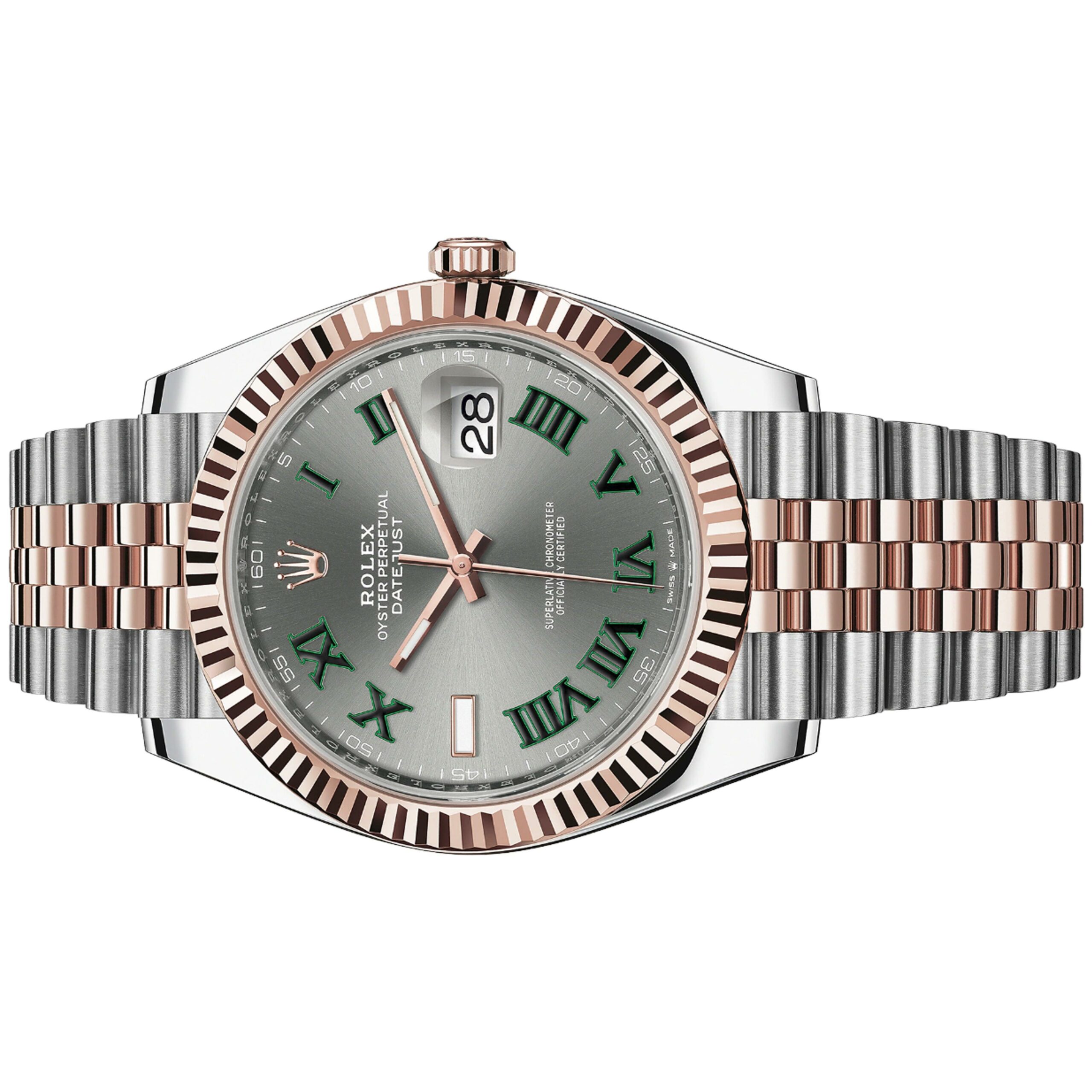 Rolex Datejust Wimbledon 41mm 126331 Rose Gold, Gray Dial and Green Roman Dial, Worn 2024 4
